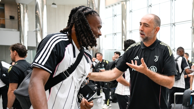 WHITE SULPHUR SPRINGS, WEST VIRGINIA - JUNE 14: Khephren Thuram, Igor Tudor of Juventus during the team travel to The Greenbrier on June 14, 2025 in White Sulphur Springs, West Virginia.  (Photo by Daniele Badolato - Juventus FC/Juventus FC via Getty Images)