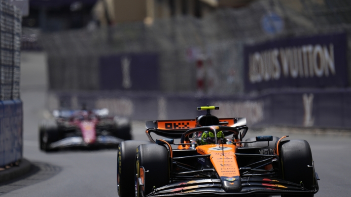 McLaren driver Lando Norris of Britain steers his car during the Formula One Monaco Grand Prix race at the Monaco racetrack in Monaco, Sunday, May 25, 2025. (AP Photo/Manu Fernandez)